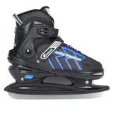 Verstellbar Eishockey Schlittschuhe für Herren Damen Erwachsene Kinder, Edelstahl Ice Skates, Eislaufschuhe mit Schnellschnürsystem & Push-Lock-Schnalle für Sicheren Halt (Schwarz blau, XXL45_47) - XXL45_47