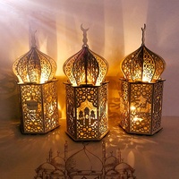 3 Stück Ramadan Dekoration Laterne LED Holz Stereo Palace Lampe Eid Mubarak dekorative Laterne Ramadan Kareem Muslim Islam Party Supplie Vintage F...