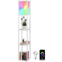 Lunartec Stehlampe aus Holz mit Regal, weiß inkl. Smarte