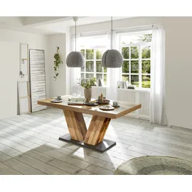 Mäusbacher Komfort 2.0 Esstisch Holzwerkstoff V-Form Ausziehbar - Asteiche/Schwarzstahl