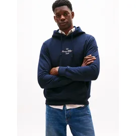 Tommy Hilfiger Hoodie TOMMY HILFIGER "OUTLINE FLAG SCRIPT HOODIE", Herren, Gr. M, blau (desert sky), Sweatware, Obermaterial: 100% Baumwolle, Rippbündchen, Sweatshirts Hoodie, mit kontrastfarbener Stickerei