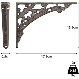moritz Regalwinkel Wandregal 17,8 x 13,5 cm Regalträger Halter Wandträger Gusseisen braun
