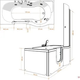 AcquaVapore Seniorendusche und Wanne mit Whirlpool S12D-TH-AIR-L-EC Dusche 170x8