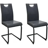 byLIVING Esszimmerstuhl 2er Set Banff/Vintage Mikrofaser anthrazit/Gestell Metall schwarz matt/mit Griff/Schwinger/B 44, H 98, T 58 cm
