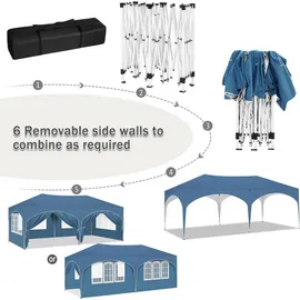 Woltu Pavillon 3 x 6 m inkl. 6 Seitenteile Blau