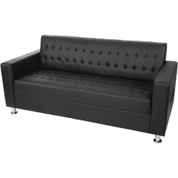 Mendler 3er Sofa Kunda, Couch Loungesofa, Kunstleder, Metall-Füße 180cm ~ schwarz