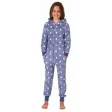 normann Jumpsuit Schlafanzug Overall Coralfleece Tupfen - 76787 in blau | Gr.: 128