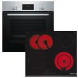Bosch Backofen-Set Teleskopauszug 3D-Heißluft+ Glaskeramikkochfeld PowerBoost autark 60cm