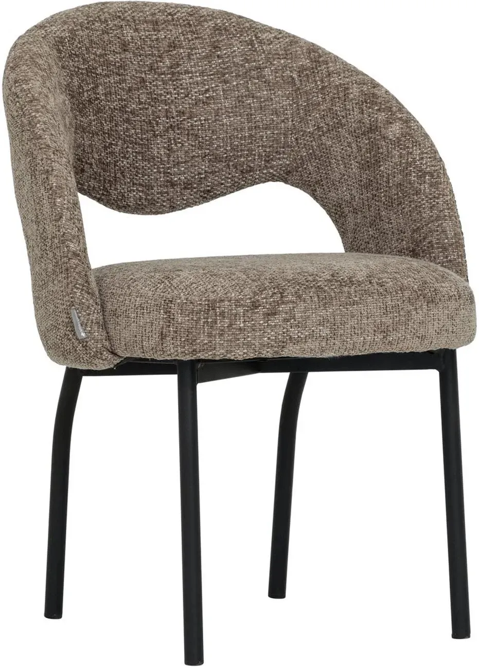 Esszimmerstuhl Arca aus Stoff, modern gepolstert, Braun, stabiles Metallgestell