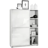Vladon Highboard 79 x 105,5 x 35,5 cm Weiß matt/Weiß Hochglanz