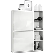 Vladon Highboard 79 x 105,5 x 35,5 cm Weiß matt/Weiß Hochglanz