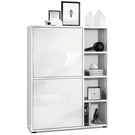 Vladon Highboard 79 x 105,5 x 35,5 cm Weiß matt/Weiß Hochglanz