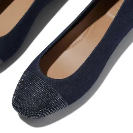 FitFlop Ballerina FITFLOP "DELICATO CRYSTAL CAP-TOE DENIM BALLET FLATS", Damen, Gr. 38, blau (dunkelblau), Textil, Schuhe Ballerina, Schlupfschuh, Businessschuh mit funkelnden Strasssteinchen besetzt