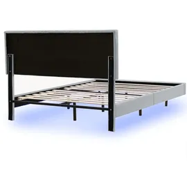 XDOVET Polsterbett mit LED-Leuchten und Kopfteildesign Doppelbett-Gästebett Hautfreundlichem Leinen 160 x 200 cm Grau - Grau