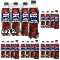 Pepsi Zero Zucker, Das zuckerfreie Erfrischungsgetränk von Pepsi ohne Kalorien, Koffeinhaltige Cola in der Flasche, EINWEG (6 x 0.5 l) (Verpackungsdesign kann abweichen) (Packung mit 5)