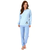 RELAX by Normann Damen Frottee Pyjama Langarm Schlafanzug mit Bündchen und süßem Pinguin Motiv - 201 13 564, Farbe:hellblau, Größe2:36/38 - 36