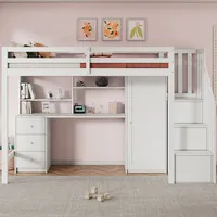 XDOVET Etagenbett mit Schreibtisch und Kleiderschrank Treppe Kinderbett Hausbett
