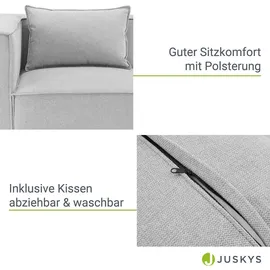 Juskys Modulares Sofa Domas 2 Sitzer mit Armlehnen + Kissen Stoff Hellgrau