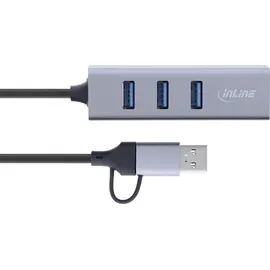 InLine 4in1 Gigabit Hub, USB-C & USB-A, 1x RJ45, 3x USB 3.2 Gen.1 - Grau