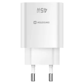 Swissten Edge GaN 1x USB-C PD 45W + 1x USB-A 18W QC Weiß
