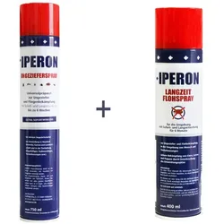 IPERON® 750 ml Ungezieferspray & 400 ml Langzeit Flohspray im Set + Zeckenhaken