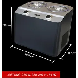 Unold 48835 Eismaschine Doppio - Schwarz, 250 Watt, mit Kompressor, Eismaschine Selbstkühlend, Frozen Joghurtmaschine mit 2,4 Liter Eiscreme Volume