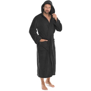 CELINATEX Florida Bademantel Damen L schwarz Morgenmantel Herren Coral Fleece Saunamantel Microfaser Kapuze Unisex - L