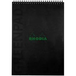 Rhodia 5x Greenpad, Block A4+ mit Doppelspirale aus flexiblem, recycelbarem Recyclingkarton 350 g/m2, 80 Bl, Recyclingpapier 90 g/m2 - Schwarz 119926C