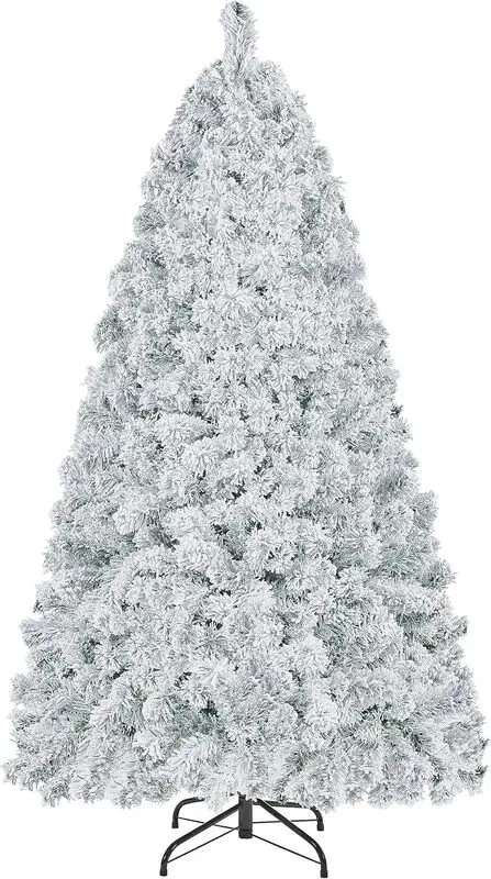 Yaheetech 5 FT Flockiger künstlicher Weihnachtsbaum, Fichte mit Scharnierkonstruktion, lebensecht, mit 532 PVC-Zweigen, Grün & Weiß