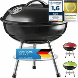 Micro BBQ Campinggrill Kugelgrill Mini Grill; Kompakter Reise Holzkohle-Grill Tischgrill Edelstahl emailliert 38cm (Schwarz)