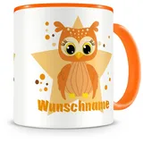 Samunshi® Kindertasse mit Namen Tasse Orangene Eule Personalisierte Tasse mit Namen Kinder Kinderbecher mit Namen Kindergarten orange 300ml