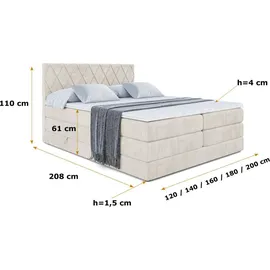 altdecor Boxspringbett mit Matratze, Topper Polsterbett mit Bettkasten LEPARO KING | Beige Casablanca | 140x200