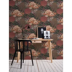 Vliestapete LIVING WALLS "Famous Garden Wald-Tapete Mustertapete Floral Wald", rot (schwarz,rot,rosa), B:0,53m H:0,02m L:10,05m, Vlies, Tapeten, Vliestapete Pflanzen für Schlafzimmer Küche Wohnzimmer Wald Design