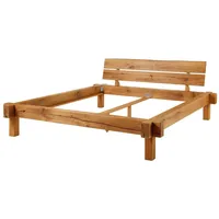 Massivmoebel24 Balkenbett Wildeiche 200x200x85 natur geölt JANGALI 713
