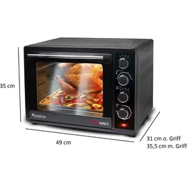 Z-Line TurboTronic Minibackofen mit Umluft und Drehspieß 35 Liter, Schwarz, inkl. 2x Backblech, 1600W Mini Backofen Camping Pizzaofen Klein/Groß