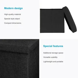 Intirilife Faltbarer Sitzhocker Leinen 30 x 30 x 30 cm Schwarz