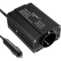 Yinleader Wechselrichter 300W 12V zu 230V Spannungswandler Kfz-Zigarettenanzünder-Adapter Euro-Steckdosen Type-C mit QC 3.0 USB-Schwarz