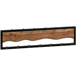 KADIMA DESIGN Wandgarderobe Akazie Massivholz / Metall 80x20x8 cm, Hakenleiste für Jacken, Schals und Mützen, Flurgarderobe mit Wellenmuster, Garderobe Wand