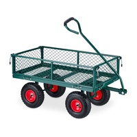 Relaxdays Handwagen, praktischer Bollerwagen für den Garten, Luftbereifung, klappbare Seitenteile, bis 200 kg, grün-rot