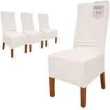 Scheffler Home Stuhlhussen Samt Weiß-Ecru 4er Set Puma – Elastische Stuhlbezüge für Hochlehner und Polsterstühle – Waschbar und formstabil