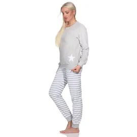 normann Damen Frottee Schlafanzug mit Bündchen in Sterne Optik - auch in Übergröße, Farbe:grau, Größe:36-38 - 36-38