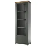 Lomadox Vitrine Landhaus Grün Mit Lefkas Eiche Nb. Epsom-83 Knopfgriffe Messing Türanschlag Links, B/h/t: Ca. 71/200/42 Cm