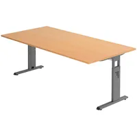 Bümö Schreibtisch Buche, Graphit, Nachbildung,Buche, Rechteckig, 200x74x100 cm FSC