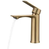 Homelody Wasserhahn bad, Mischbatterie Wasserhahn, Waschtischarmatur Einhebelmischer, Badarmatur waschbecken Spültischarmatur, Gebürstetes Gold