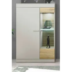 Furn.Design Vitrine in Kieselgrau matt und Zinneiche Wohn- und Esszimmer Vitrinenschrank halbhoch 90 x 139 cm Griego