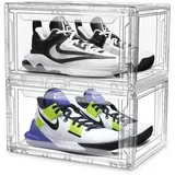 2x Sneaker Box | Schuhaufbewahrung Transparent | Schuhbox Stapelbar | 20x26x37