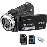 ORDRO V12 Videokamera Camcorder Full HD 1080P 30FPS Infrarot Nachtsichtkamera 3.0 Zoll LCD Bildschirm 16X Zoom Camcorder mit 16GB Memory Karte Fernbedienung und 2 Akkus