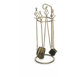 Markone Kaminbesteck Z121 goldfarben 26x36x71 cm mit Schaufel, Schürhaken, Besen und Zange