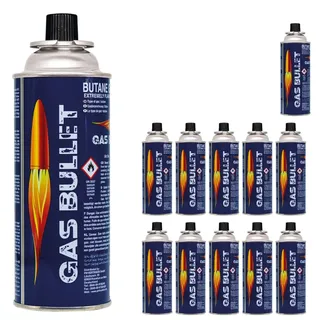 Gas Bullet ® Gaskartusche 227g passend für Gaskocher und Geräte mit Bajonett-Ventil Anschluss (MSF-1a) | Butan | Ideal für Camping/Outdoorküchen/Notfälle (12)