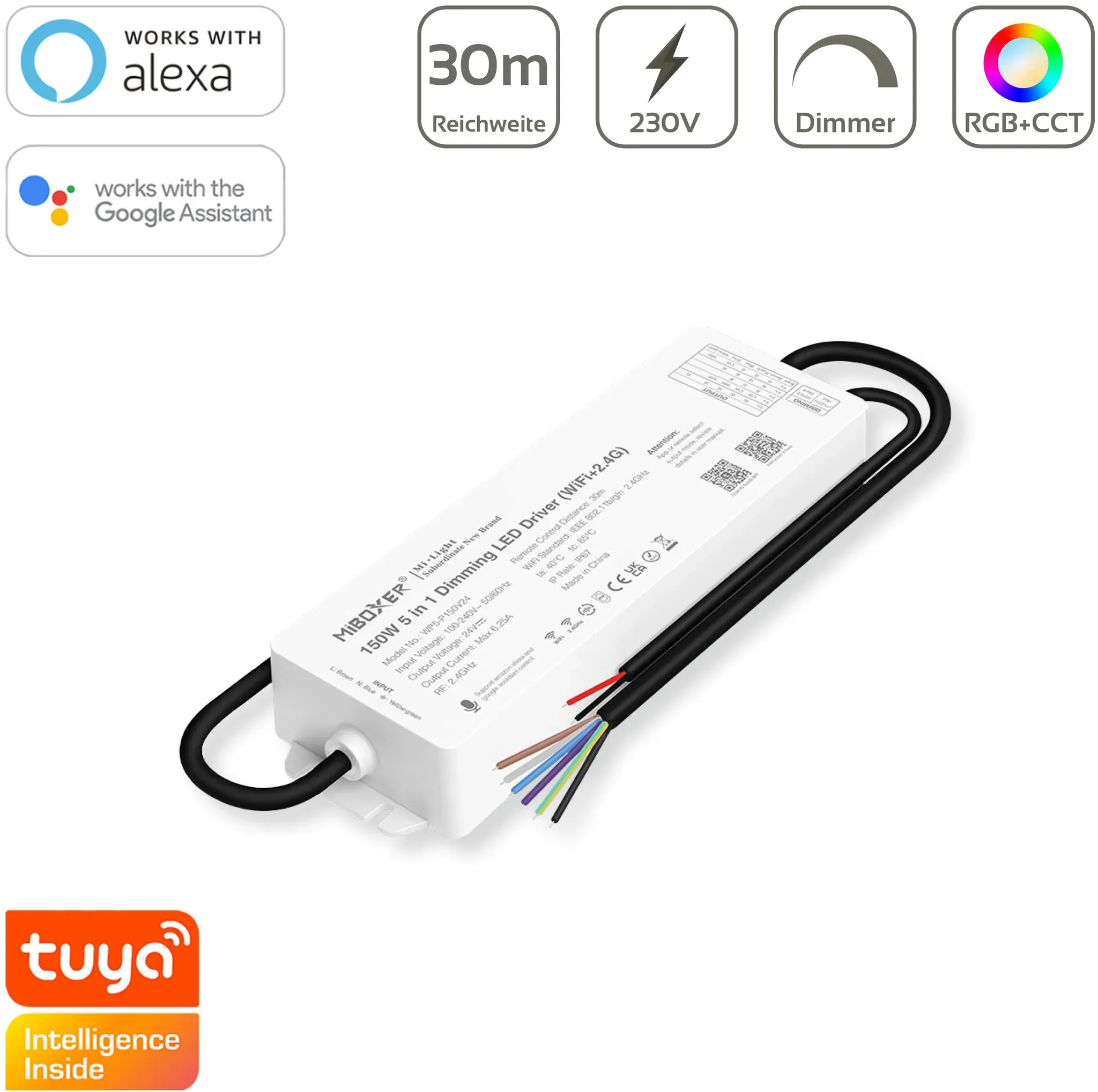 MIBoxer RGB+CCT Smart WiFi Controller Netzteil 150W Tuya Alexa Google Steuerung ...